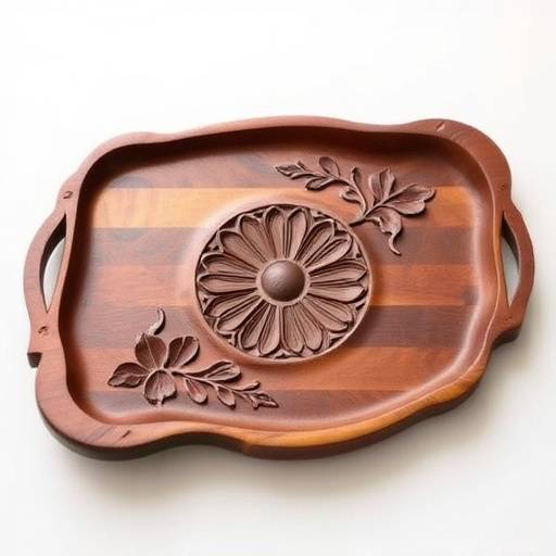 Bandeja de madera de acacia tallada con motivos florales