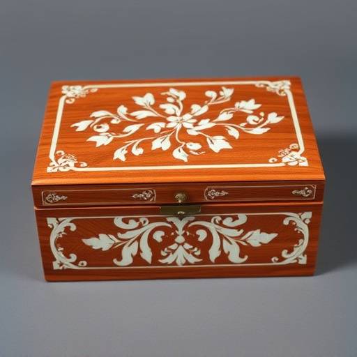 Caja de madera labrada para guardar joyas con incrustaciones de n&aacute;car