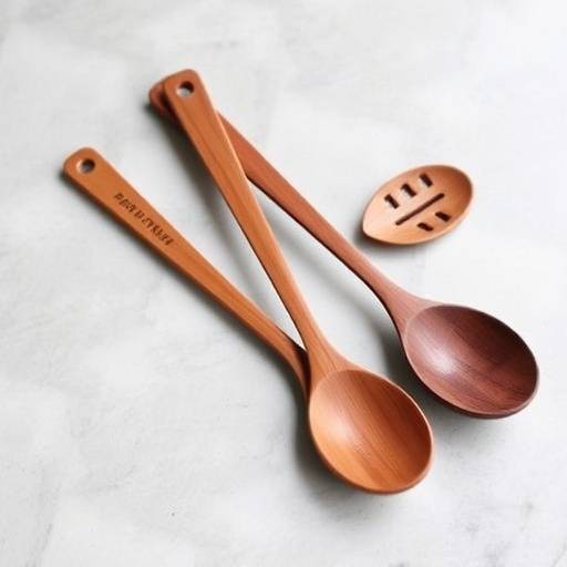 Cucharas de madera de cerezo para cocinar con mango largo y dise&ntilde;o elegante
