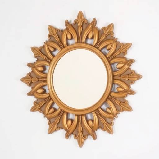 Espejo de pared con marco de madera tallada con forma de sol y acabado dorado