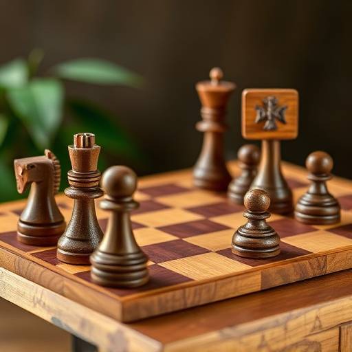 Juego de ajedrez de madera con figuras inspiradas en la cultura Maya